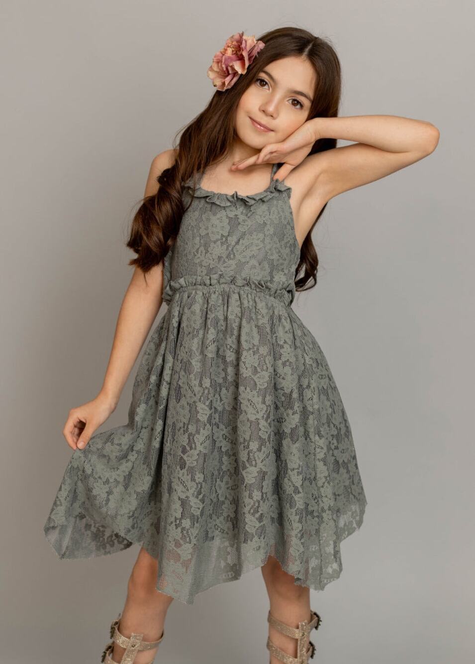 Joyfolie Mia Joy Sonyah Dress in Neutral Green Girl’s Size 7